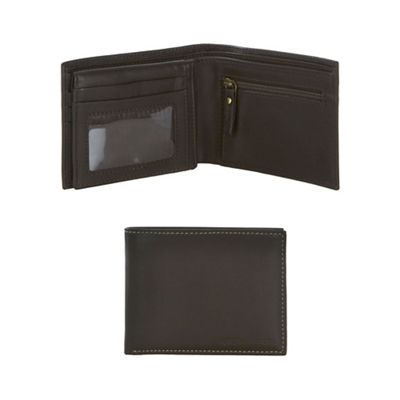 Brown contrast stitch leather wallet with pass case in a gift box